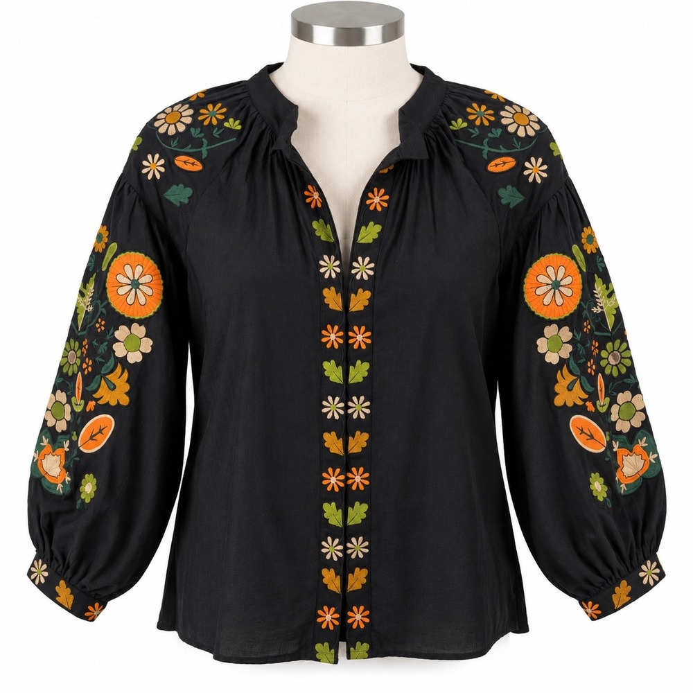 Galychanka Embroidered Linen Blend Button Up Blouse Top Women's Medium Ukraine